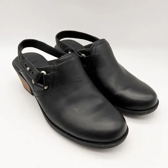 TEVA Foxy Black Leather Adjustable Slingback Mid Block Heel Clogs Women’s 7.5 - Picture 2 of 12